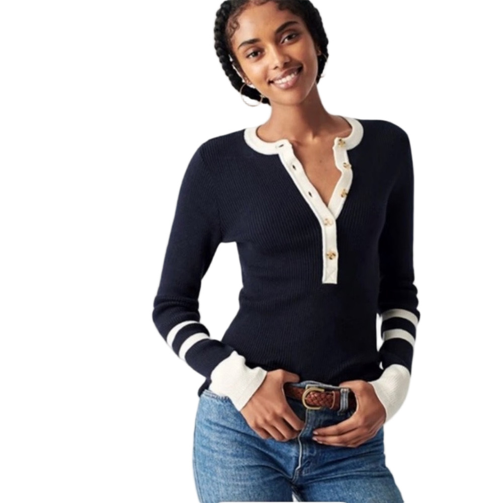Faherty Mikki Ribbed Henley Top - Picture 1 of 6
